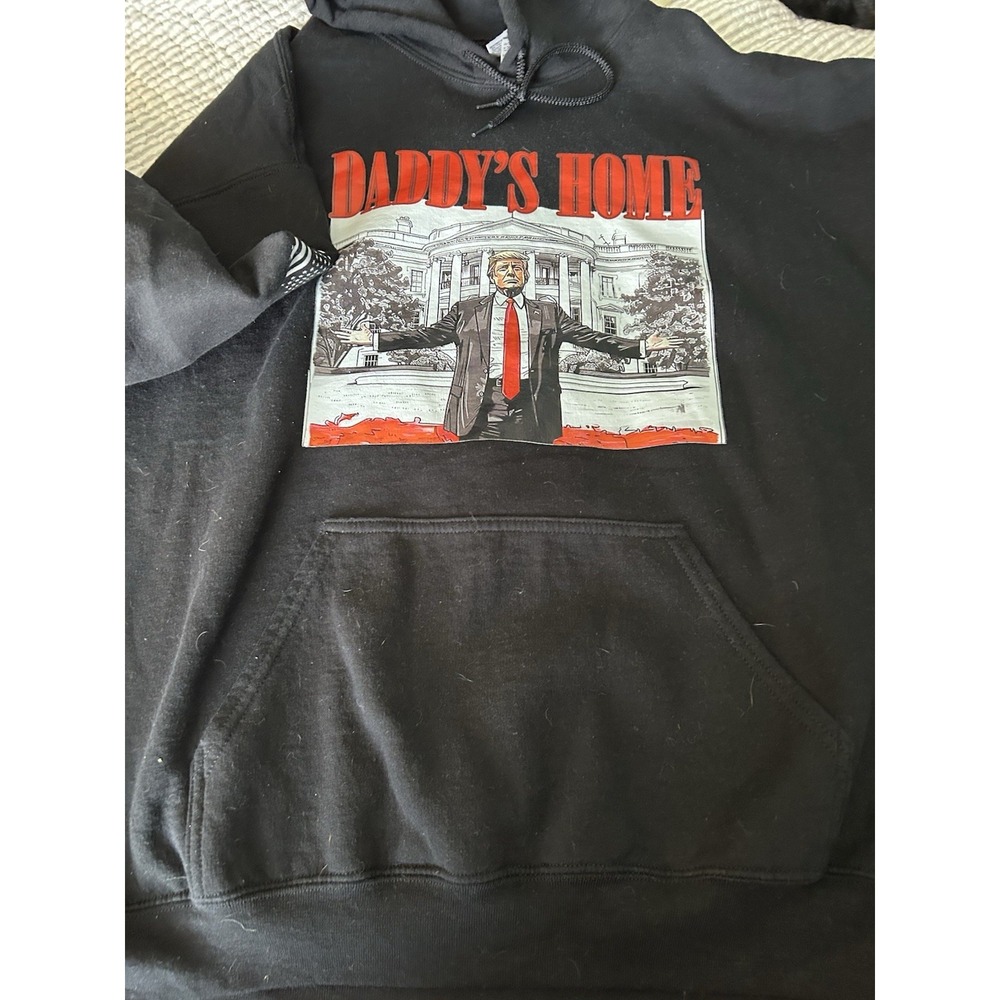 Gilman  DADDYS HOME President Trump Hooded Sweat Grey Heavy XL Fun Political Sat